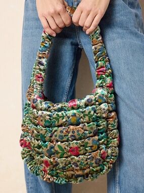 Natural Life Small Quilted Floral Green Multi-Color Shoulder Bag